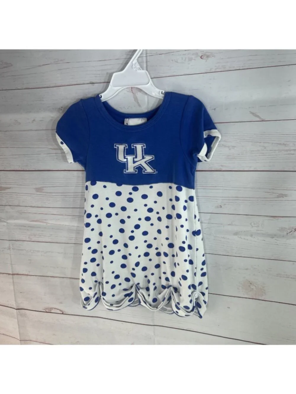 NCAA Kentucky Wildcats Blue Polka Dot Scallop Top UK Logo Two Feet Ahead Size 3+